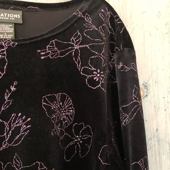 Black velvet top with sparkly pink floral design - Picture 6 of 12